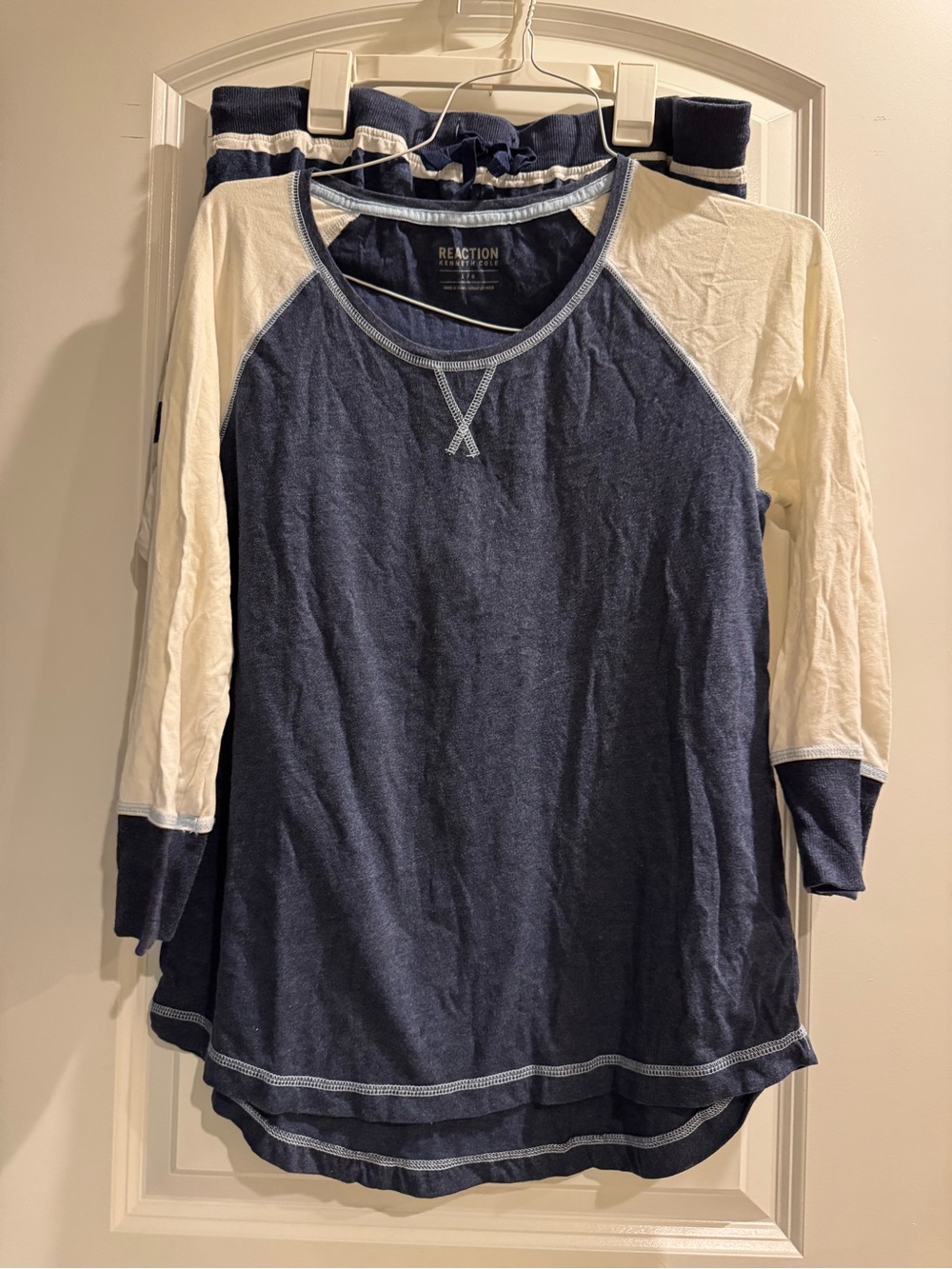 Kenneth Cole Navy and Cream Raglan Long Sleeve Pajama Top & Shorts